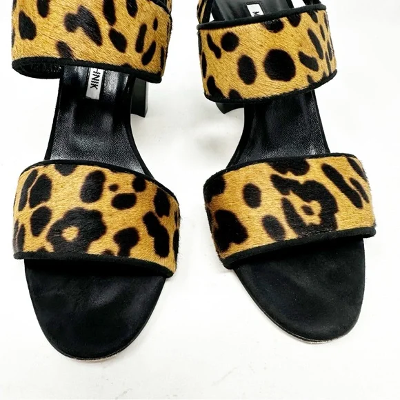 Manolo Blahnik Leopard Calf Hair Block Heel Sandals Size 37 US 7
